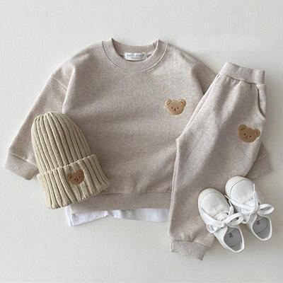Korean Style Newborn Pure Cotton Bear Sweatshirt & Pants Set - Baby Casual Cartoon Outfit