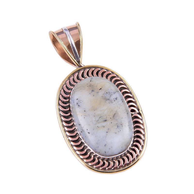 Pendentif bicolore en argent sterling 925 avec opale dendrite naturelle, 3,8 cm, u7n99