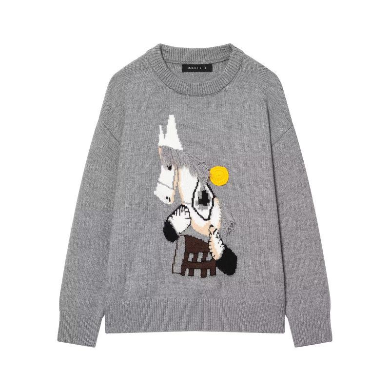 

Winter 2025 European Style Embroidered Knit Pullover Sweater Medium серый