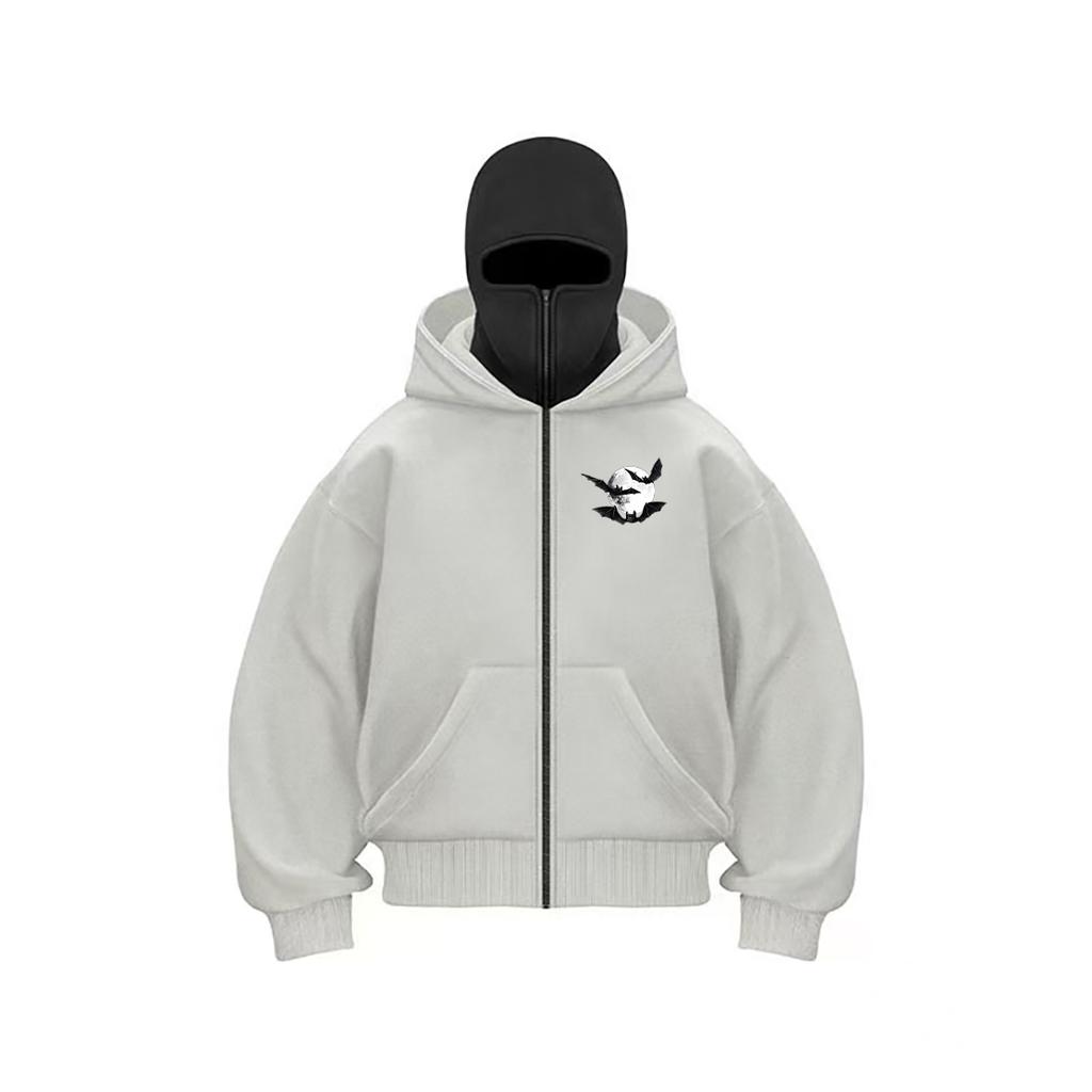 Halloween Y2K Bats Against a Gothic Moon Fashion Hoodie Double Hood Mask Integrated Zipper Hoodies Kpop Trend Design Palette