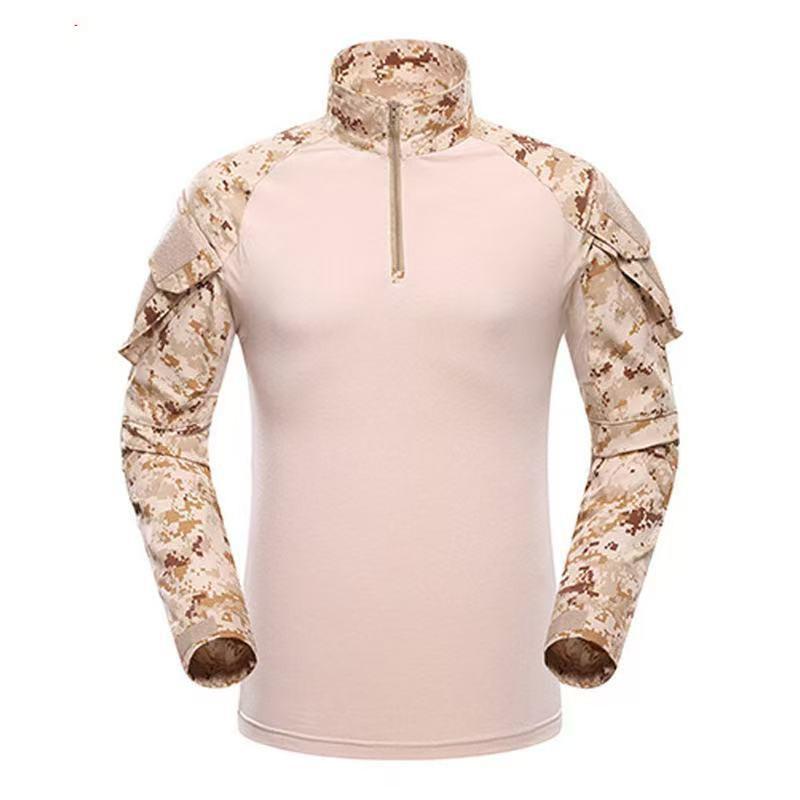 Mens Tactical Military-Style Camo Long Sleeve Training Shirt Outdoor Combat Uniform Hiking Camping Shooting Sports