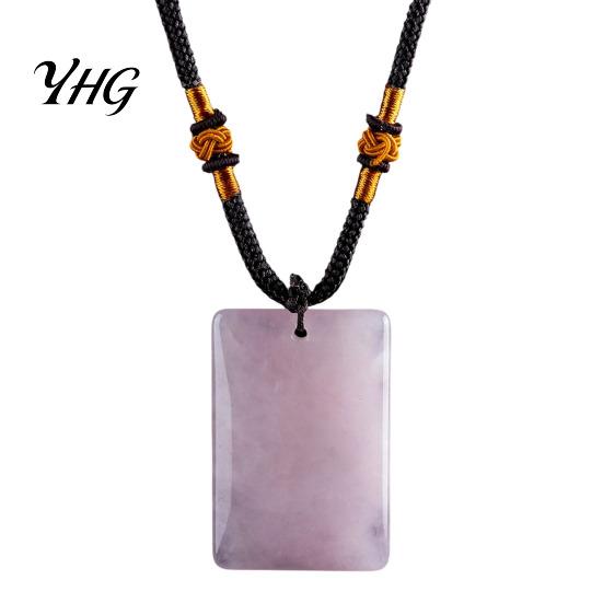 Rectangle Faux Gemstone Necklace Natural Crystal Pendant Necklace, Healing Energy Stone with Adjustable Adults Braided Rope, Polished Fake Jewelry for