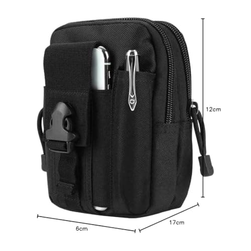 Multi-functional Belt Pouch for Smartphones, Water-Repellent, Tactical Airsoft Bag with MOLLE System (Black)