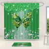 4 Sztuki Luksusowy Zestaw Łazienkowy Zielony Motyl, Wodoodporna Zasłona Prysznicowa z Antypoślizgowymi Dywanikami, Mata Kształcie U Pokrycie Deski Sedesowej, 12 Haczyków