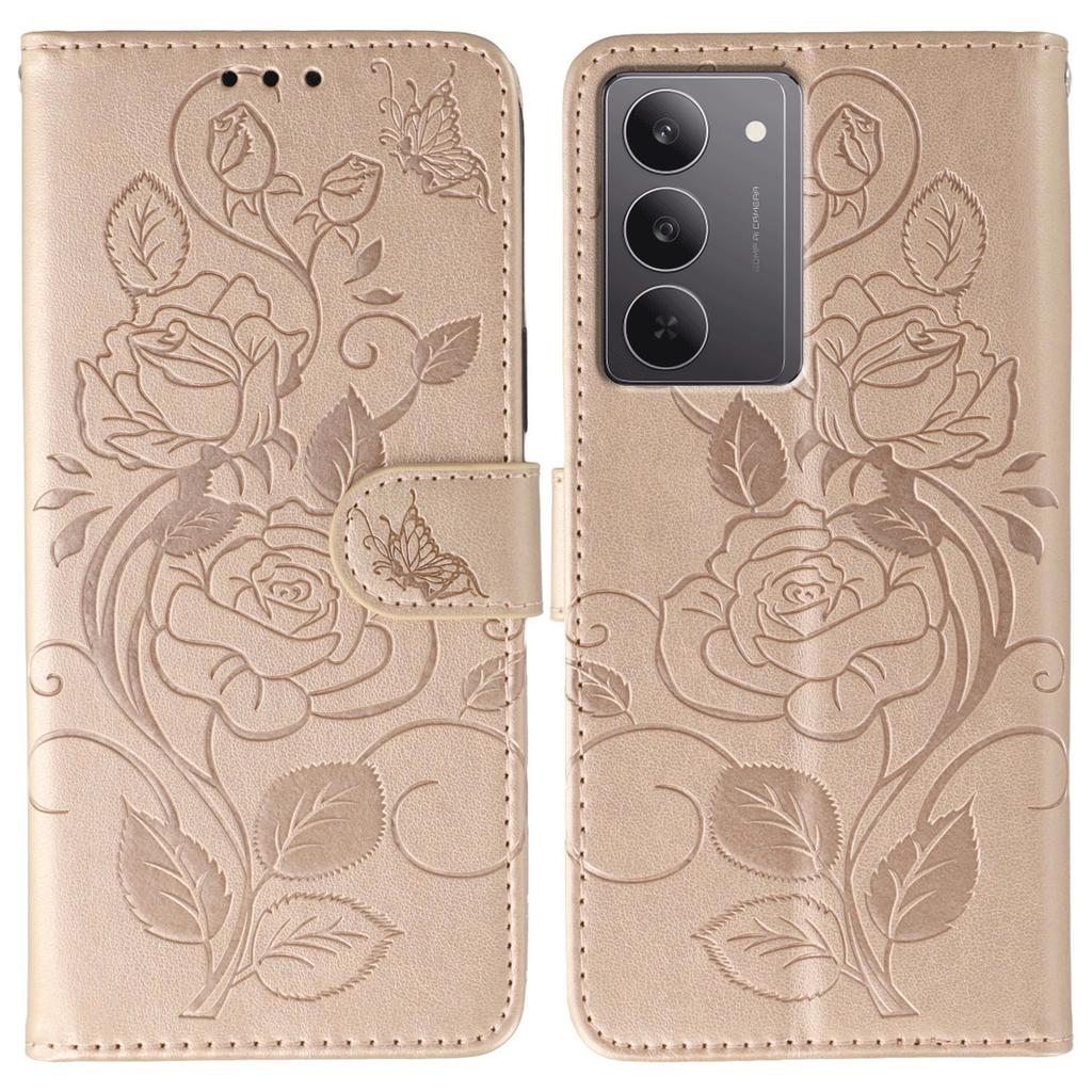 For Realme 14x (India) 5G Case Wallet Stand Imprinted Rose Butterfly PU Leather Phone Cover