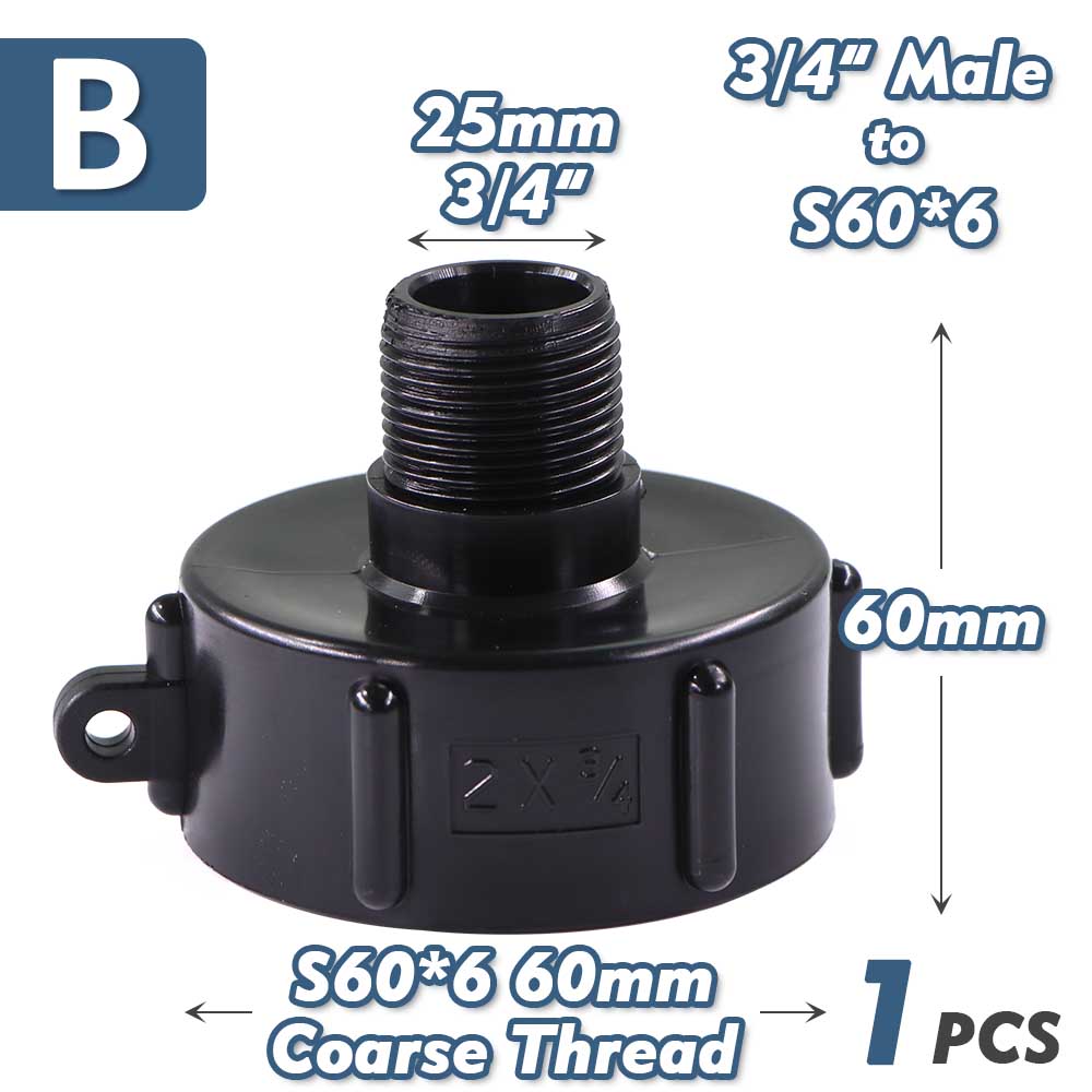 1/2" 3/4" 1" 1.5" 2" 3" 4" IBC Water Tank Conver Adapter Fine X Coarse Thread 1000L Ton Barrel Garden Irrigation Valve Fittings
