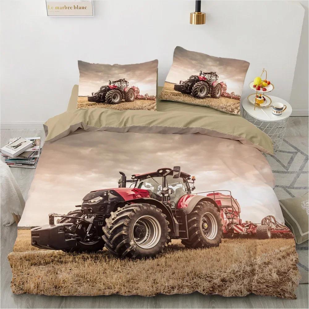 Tractor Monster Truck On Farm Comfortable Duvet Quilt Cover Pillowcase Bedding Set Children Bedroom Decoration Home Textile