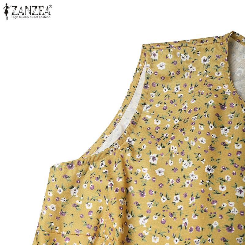 ZANZEA Women Casual Round Neck Summer Sleeveless Floral Print Dress