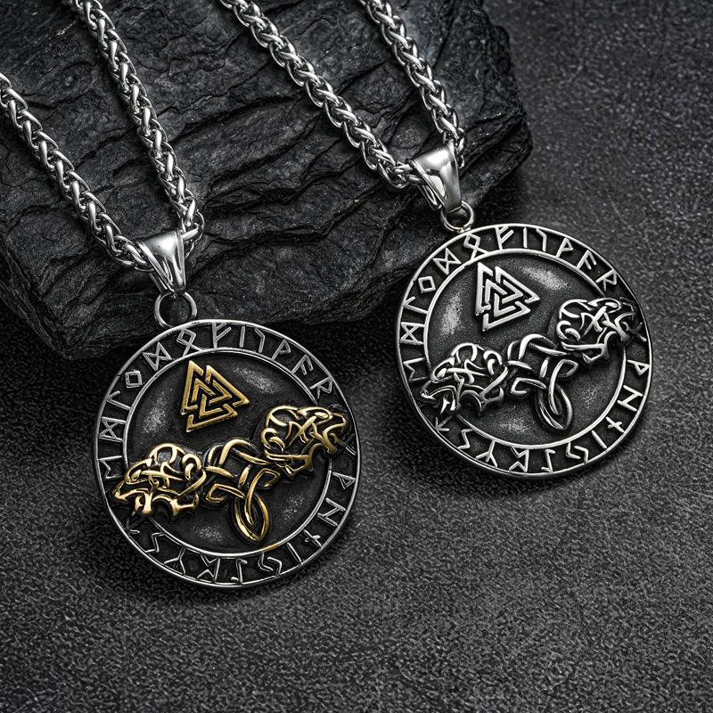 Valknut Rune Pendant Necklace Norse Mythology Viking Jewelry Stainless Steel Chain Amulet Norse Symbolic Pendant for Men and Women