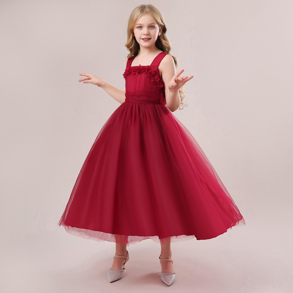 

Western Style Sleeveless Birthday Princess Dress for Girls - Flower Girl Wedding Puffy Tulle Skirt for Medium and Large Children 130 cm