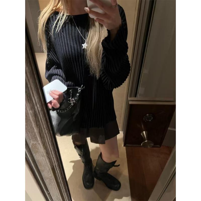 Pit Strip Micro-perspective Lazy Sweater Sweater Women, Loose and Thin In Autumn, Hollow Long-sleeved Top Comfortable 6985#