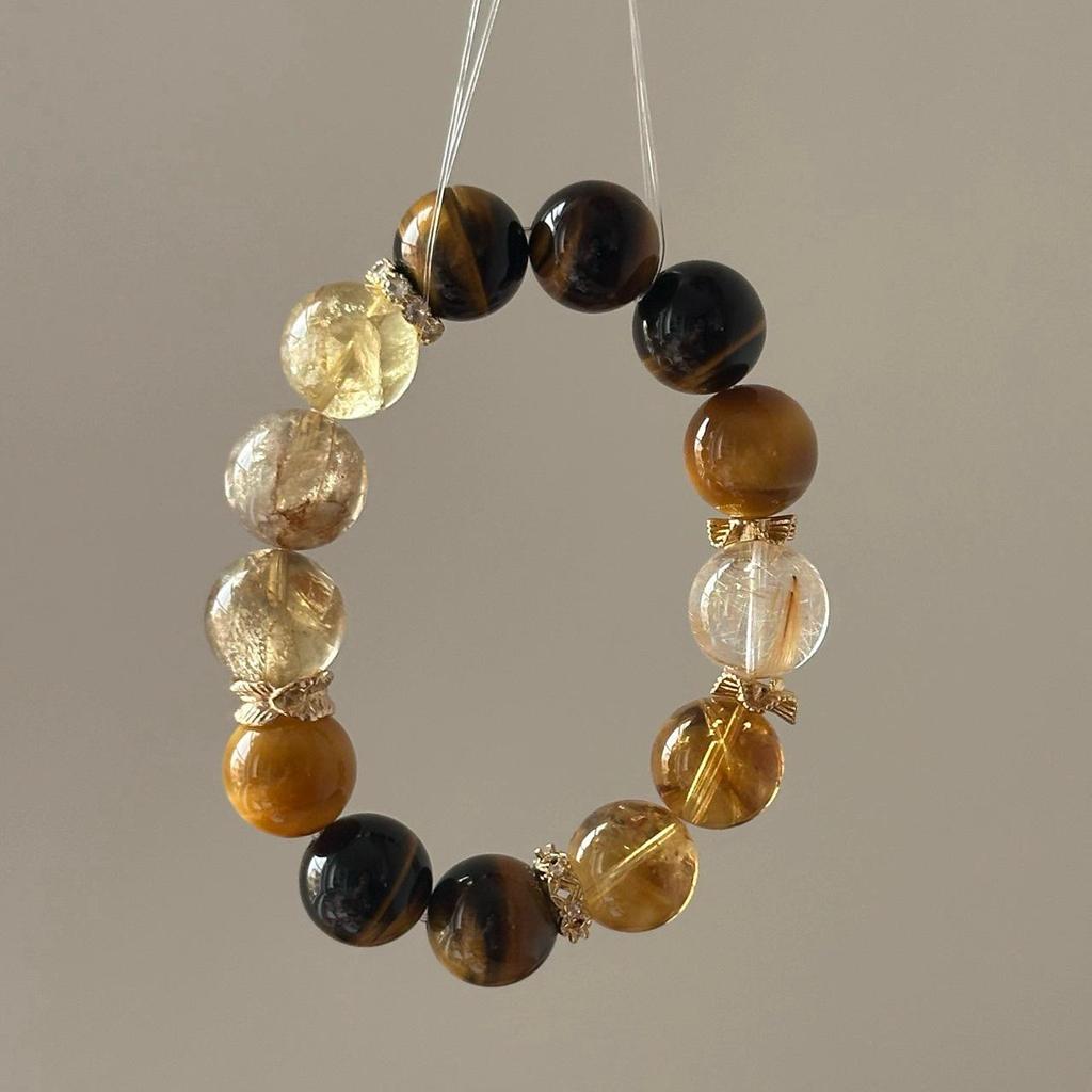 Golden Tiger Eye & Yellow Rutilated Quartz Wealth-Attracting Crystal Bracelet