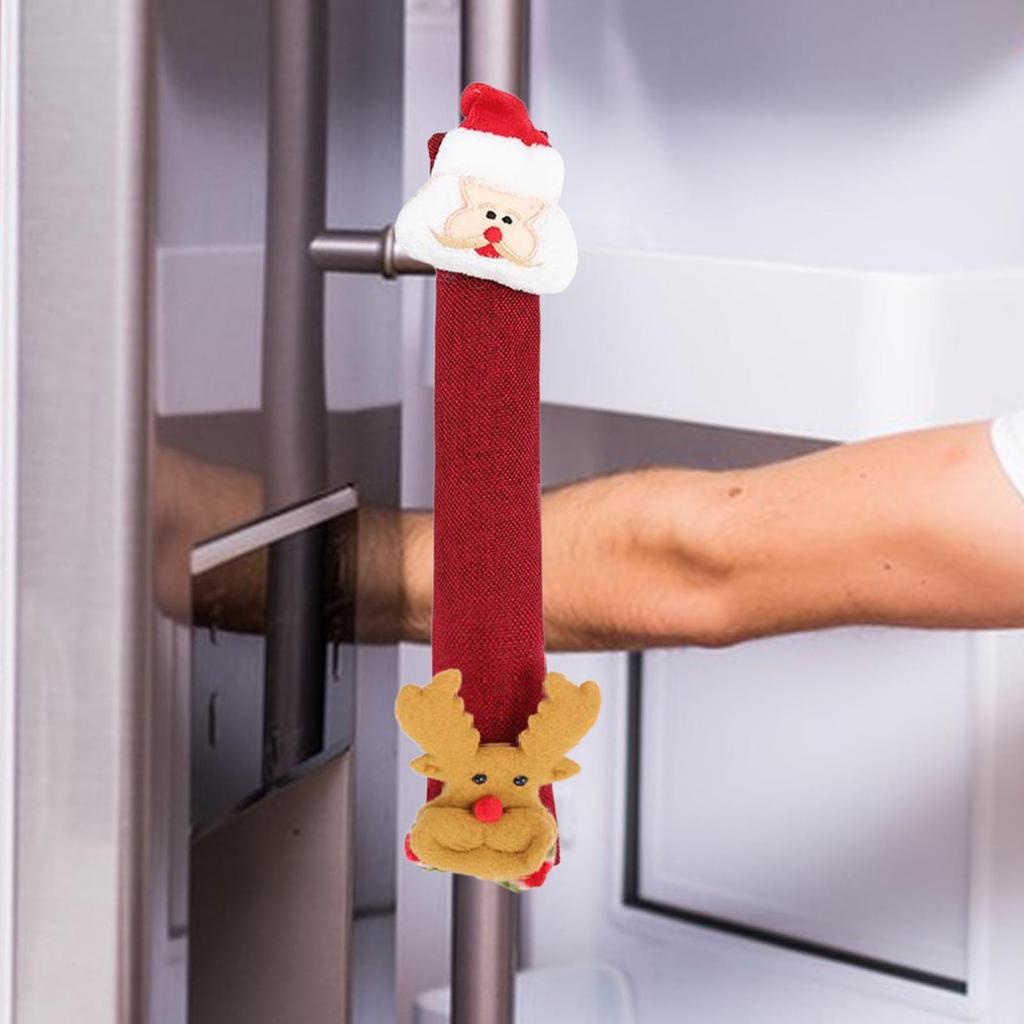 Christmas Refrigerator Cover Cute Christmas Kitchen Decor Door Pull Gloves for New Year Freezer Kitchen Appliances Home Oven