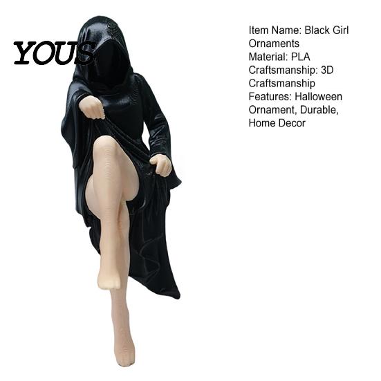 Niche Personality Ornament Black Robe Girl Ornament, Durable PLA Halloween Statue, Full of Fall Resistant Figurine Mystery Gothic Decoration Figurine,