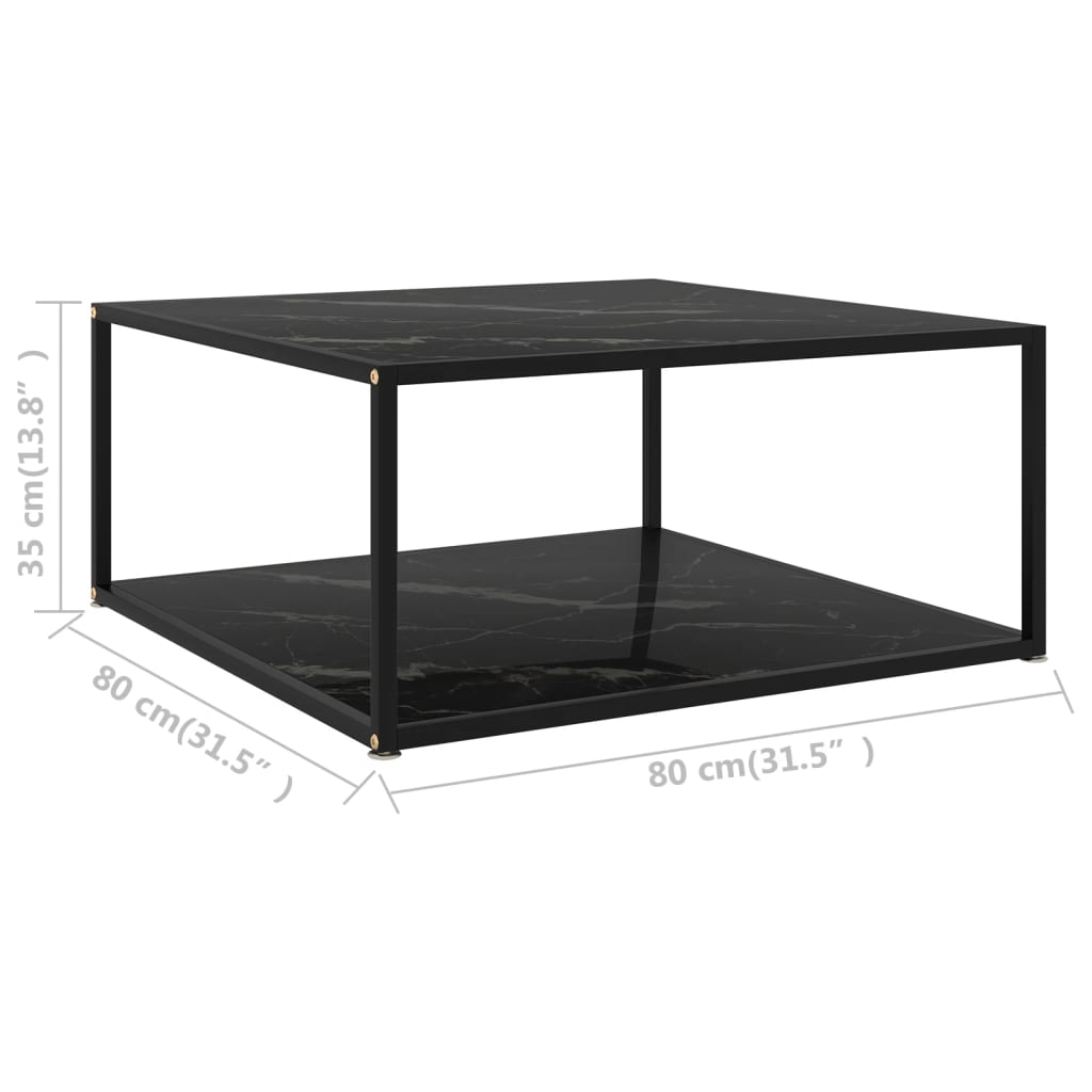 Coffee Table Black 80 X 80 X 35 Cm Tempered Glass