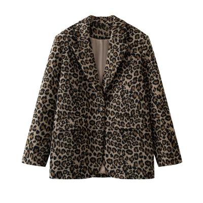 Leopard Print Suit Blazer Women Coat Casual Notched One Button Long Sleeve Female Jacket Fashion Autumn Office Lady Outwear