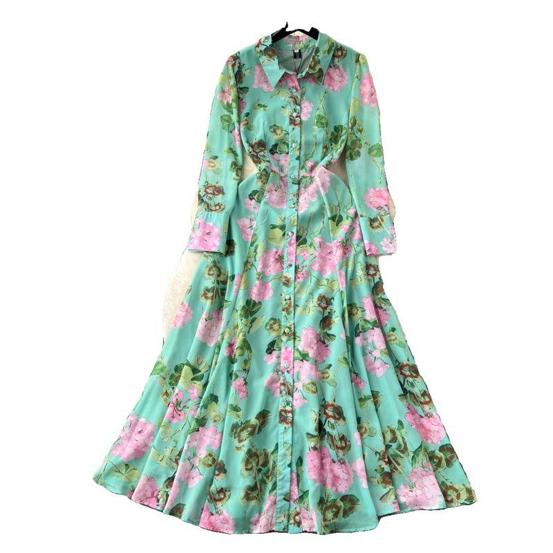 Accessible Luxury Retro Style Shirt Collar Spring Socialite Dress