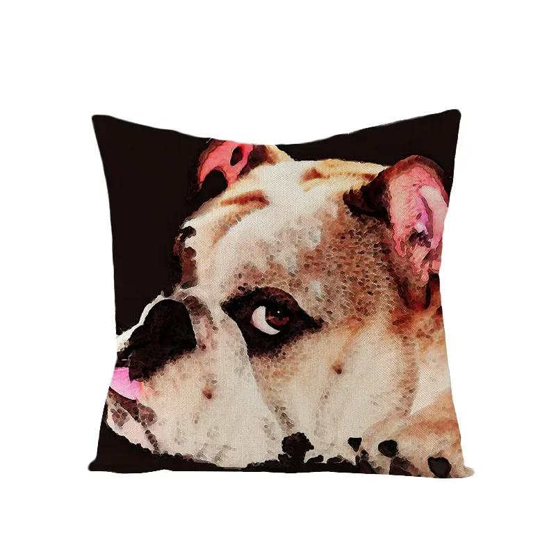 Animal Printed Cute Dog Cushion Cover Linen Poppy Throw Pillow Cover Decorative Sofa Pillow Case Pillowcase 45X45Cm
