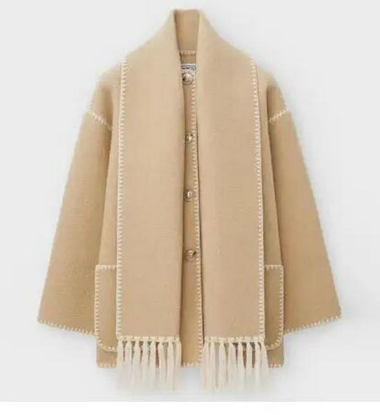 Autumn 2023 Women's Cross-Border Street Fashion Woolen Coat with Scarf Embellishments.