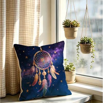 Galaxy Starry Sky Dreamcatcher Printed Throw Pillow, Detachable Cushion Cover, Soft Fabric, Boho Sofa Home Decor