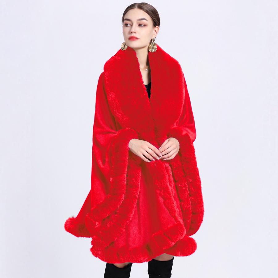Herbst Winter Kunstkaninchenfell Kragen Schal Poncho Locker Gestrickter Cardigan Übermantel für Damen
