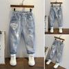 Boys Jeans Spring Kids Hole Demin Pants Children Wear Teen Fashion Fit Long Pants Print Harlequin Trousers 3-12 Years