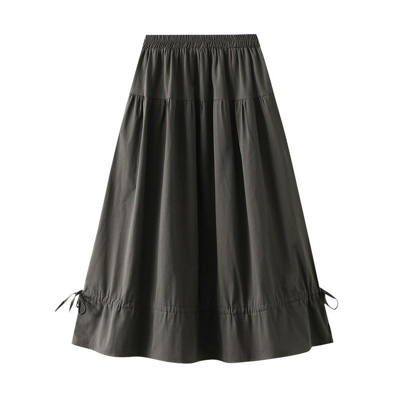 

Qooth Спортивная облегающая юбка макси для женщин А-силуэта, хлопковая, на кулиске по низу, с эластичной талией QT2734 F серый