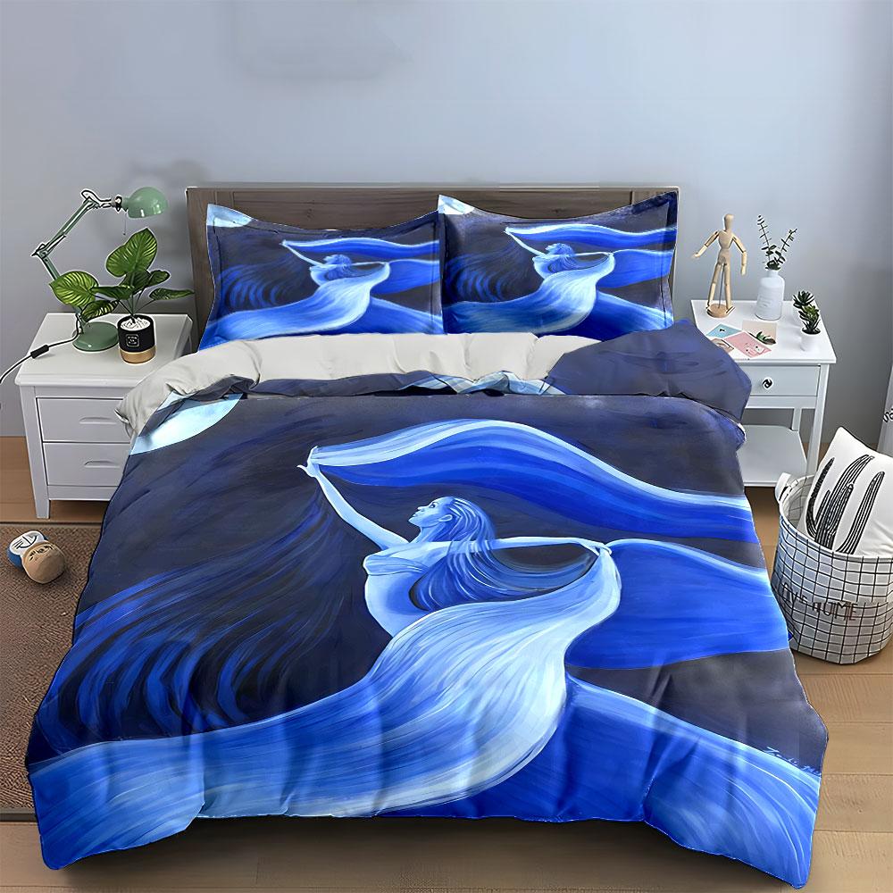 Moonlit Woman with Flowing Hair Bedding Duvet Cover Set Duvet Cover Pillowcases  (1*Duvet Cover 2*Pillowcases, without duvet insert)