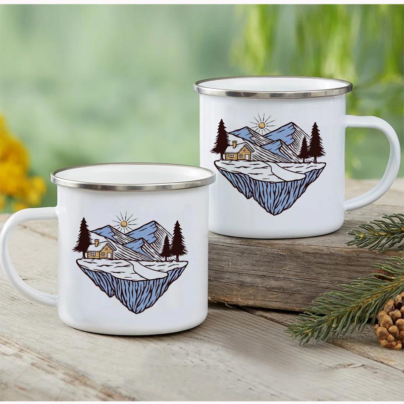 Outdoor Enamel Water Cups, Camping Mug, Campfire Party, Beer Coffee Mugs, Mountain Handle Mug, Best Gifts for Camper Lovers