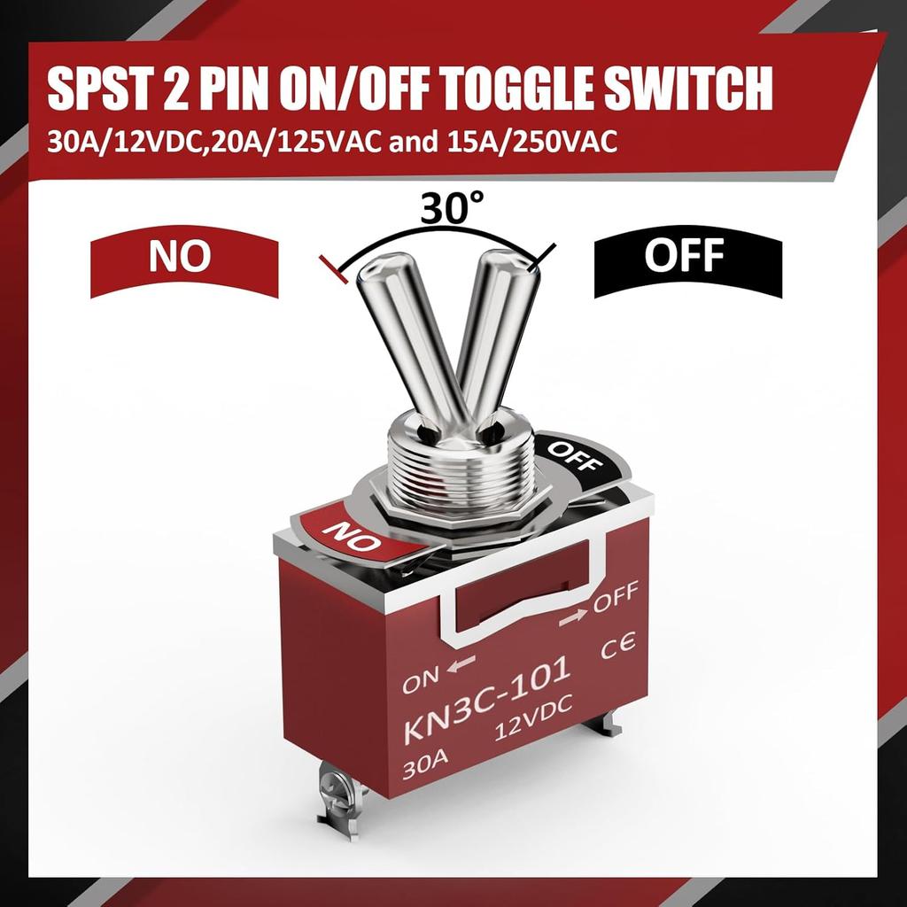 Waterproof Toggle Switch, Durable 12V 30A SPST 2Pin ON/Off Heavy Duty Waterproof Boot Cap Switch, Suitable For Automotive Boat Truck – Pack Of 4