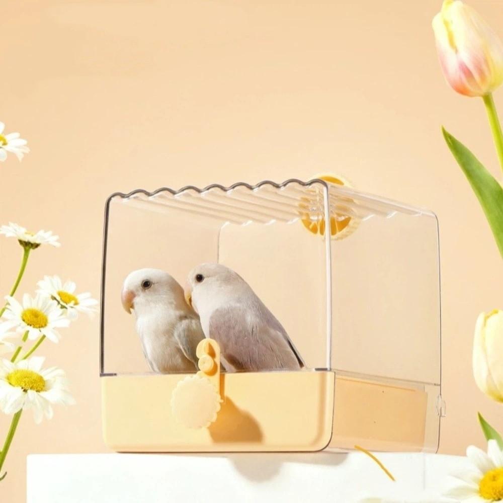 Transparent Parrot Bath Multi-functional Splash Proof Parrot Bathing Pool Food Holder Box Bottom Drawer Parakeet Shower