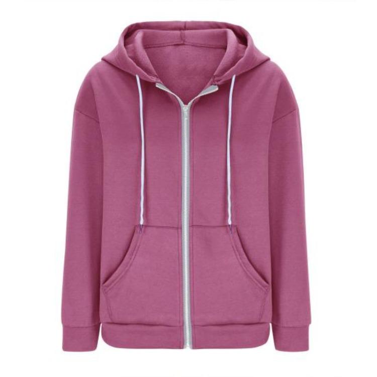 Women Loose Sport Hoodie Autumn Spring Coat with Hood Drawstring Long Sleeves Pockets Zip Up Elastic Cuff Hem