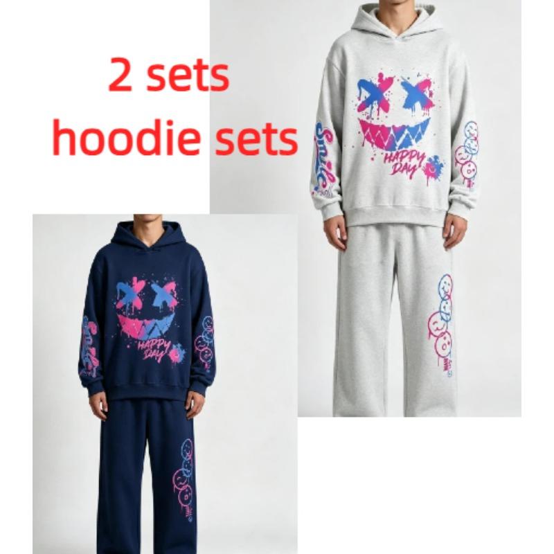 Felice Giorno Stampa Graffiti Bambini Felpe Pantaloni Set 2 Pezzi Moda Casual Street Felpe con Cappuccio Abbigliamento Vintage Ragazzo Ragazza