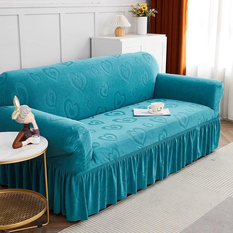 Skirt Sofa Cover All-Inclusive Universal Four-Season Universal Anti-Cat Scratch Straight Row Three-Person Sofa Cover Cloth