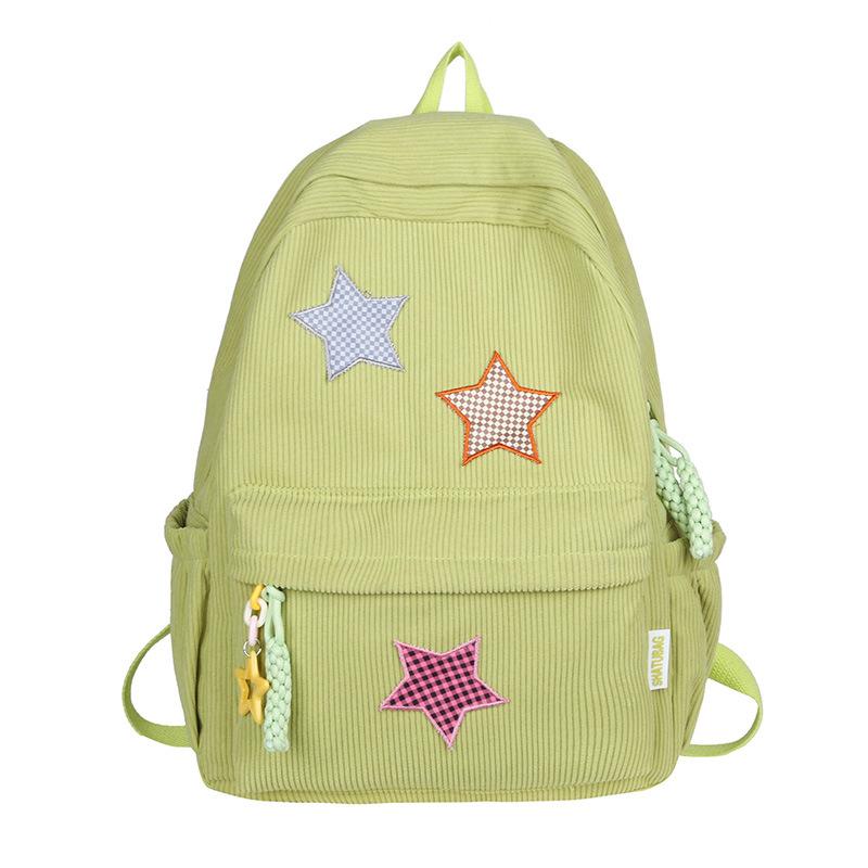 Schoolbag Star School Bag Female Japanese ins Corduroy Vintage Versatile College Wind Backpack High School Student Backpack