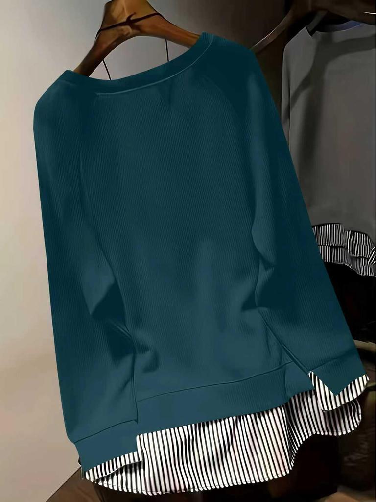 2025 Primăvară/Toamnă Casual Patchwork Gât Rotund Aspect Două Piese Elastic Moale Top