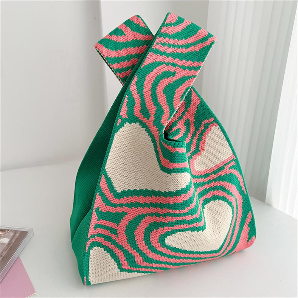 Модная вязаная женская сумка-тоут, сумка через плечо в форме сердца, контрастная женская сумка через плечо, портативная женская пляжная сумка, сумка для шопинга зелёный