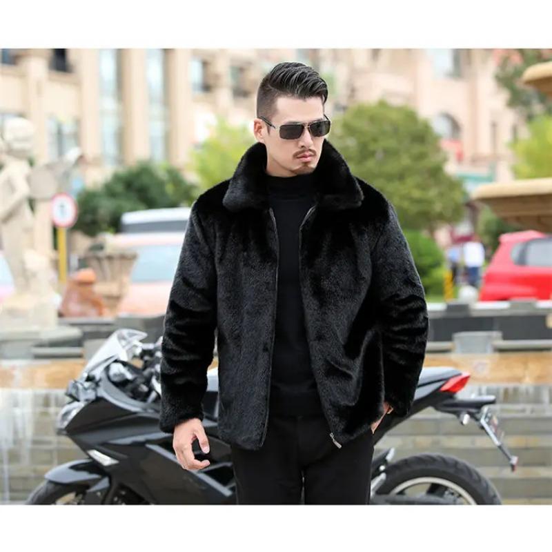 2025 New Arrival Top Fashion Winter Warm Flowing Gold Mink Imitation Sheep Sheared Fur Zipper Men's Solid Hooded Jacket