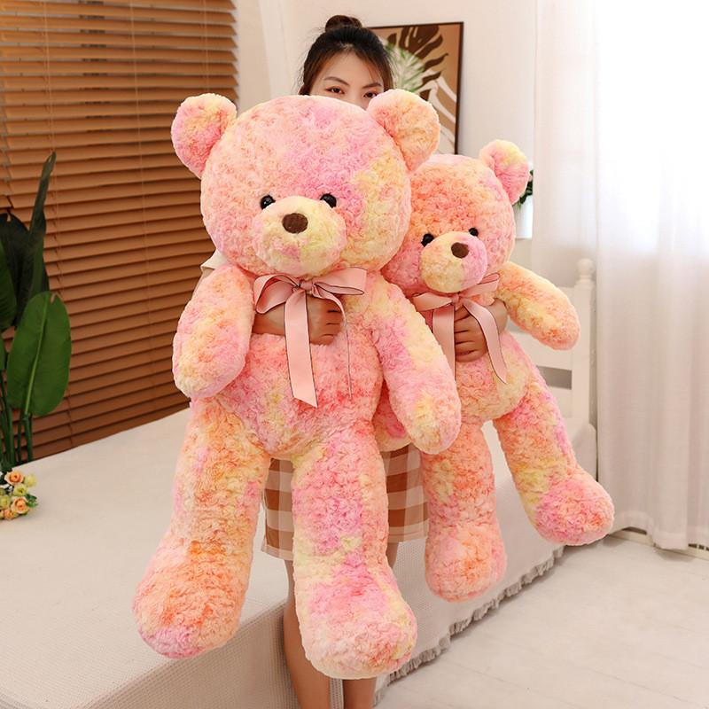 Adorable Tie-dye Teddy Bear Plush Toy With Rainbow Ribbon Soft And Cuddly 100cm