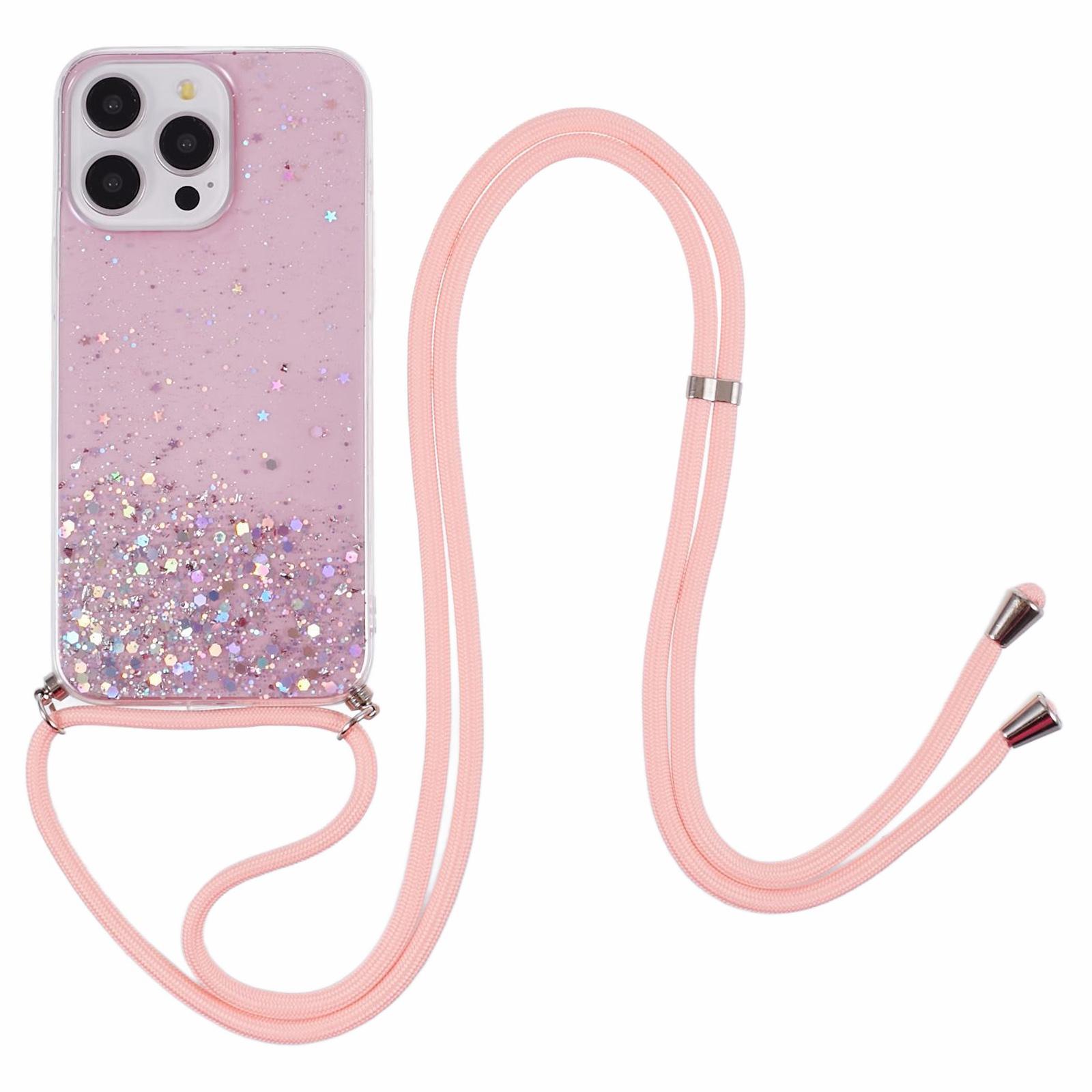 

AW Series For iPhone 16 Pro Max Case with Lanyard Sparkle Epoxy TPU Phone Cover Aesthetic Design Pink