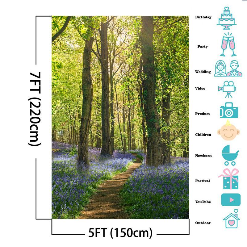 Mocsicka Spring Forest Photography Background Country Lane Purple Flowers Decoration Props Baby Shower Photo Backdrop Studio