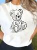 Creative Linear Bear Pattern Print Women Fashionable Cotton ShortSleeve Casual Sports TShirt Holiday Comfort SpringSummer Top