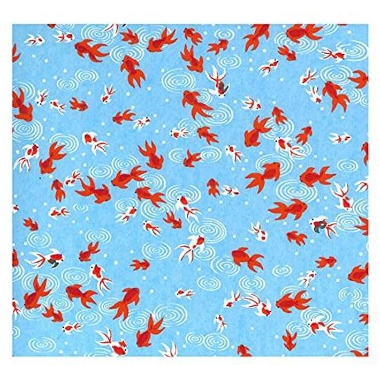 Ishikawa Paper Mino Washi Yuzen Large Size Chiyogami 1 Sheet 6495cm Goldfish Pattern Blue Hand-Dyed Craft Classroom Wrapping