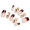 Spring/Summer French Romantic Wine Red Glitter Champagne Rhinestone Nail Tips - Detachable & Wearable Fake Nails