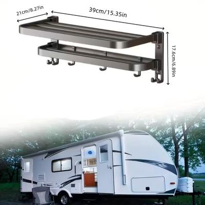 2-Layer RV Foldable Towel Rack - Wall Mounted Storage Space For Campers To Save Space 90 ° Foldable Aluminum Storage Rack