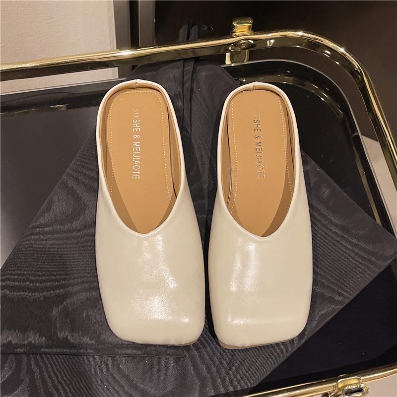 Fashion Square Toe Flats Mules Shoes Women Slippers Summer Slingback Sandals 2024 New Fashion Casual Flip Flops Zapatillas Female Slides