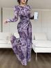 2025 Summer European & American U-Neck Long Sleeve Patchwork Slim Fit Printed Women's Dress