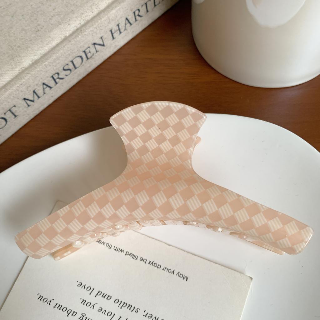 Korean New Fashon 11CM Large Curved Colorful Plaid Hair Clip Simple Acrylic Shark Clip Hair Accessories For Woman Girls