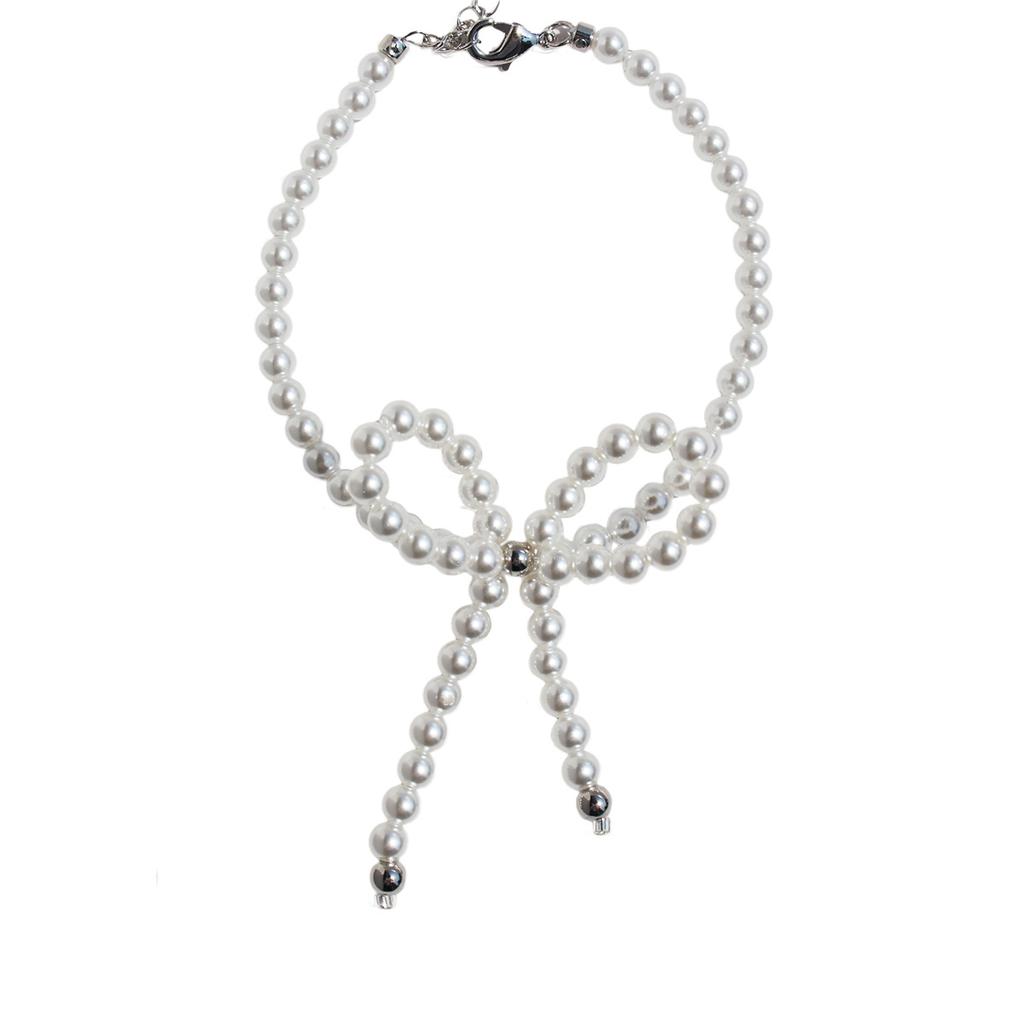 French Gentle Temperament Highlight Shijia Pearl Bow Necklace Bracelet Earrings Ring Four-Piece Set Women 999