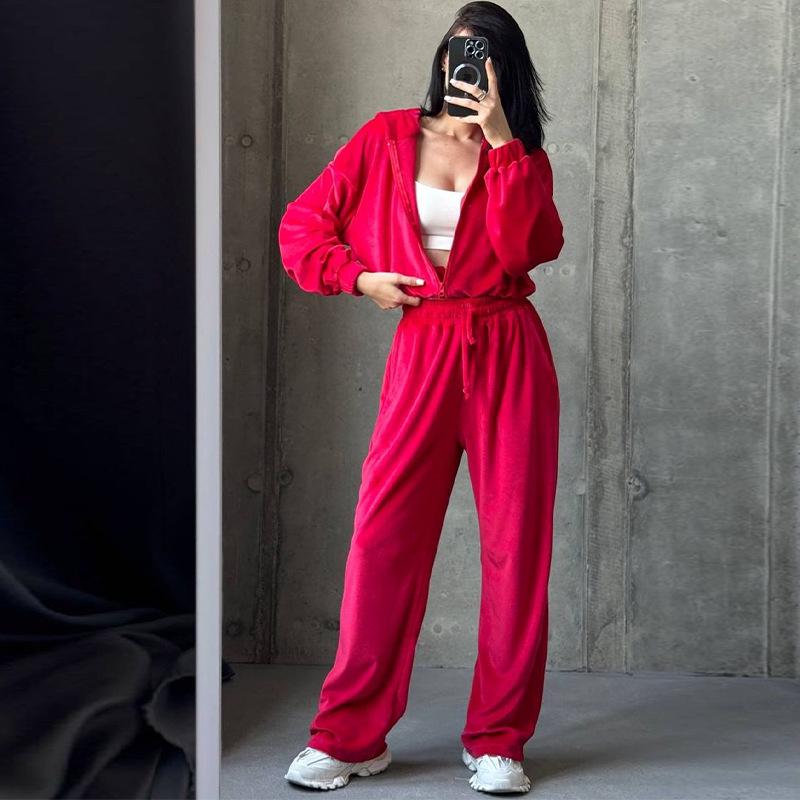 2024 Autumn European & American Women's Casual Lazy Style Hooded Top and Long Pants Two-Piece Set